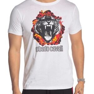 Roberto Cavalli men's white cotton logo tiger fame t -shirt NWT size M